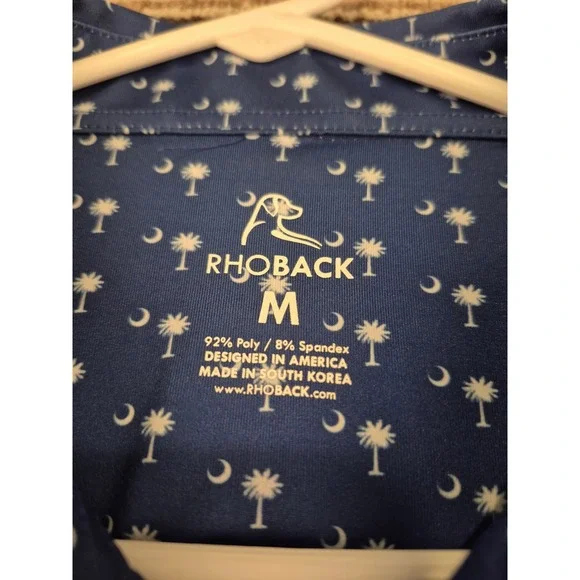 Rhoback Mens Blue South Carolina Palmetto Tree Crescent Performance Polo Shirt M - Picture 3 of 10